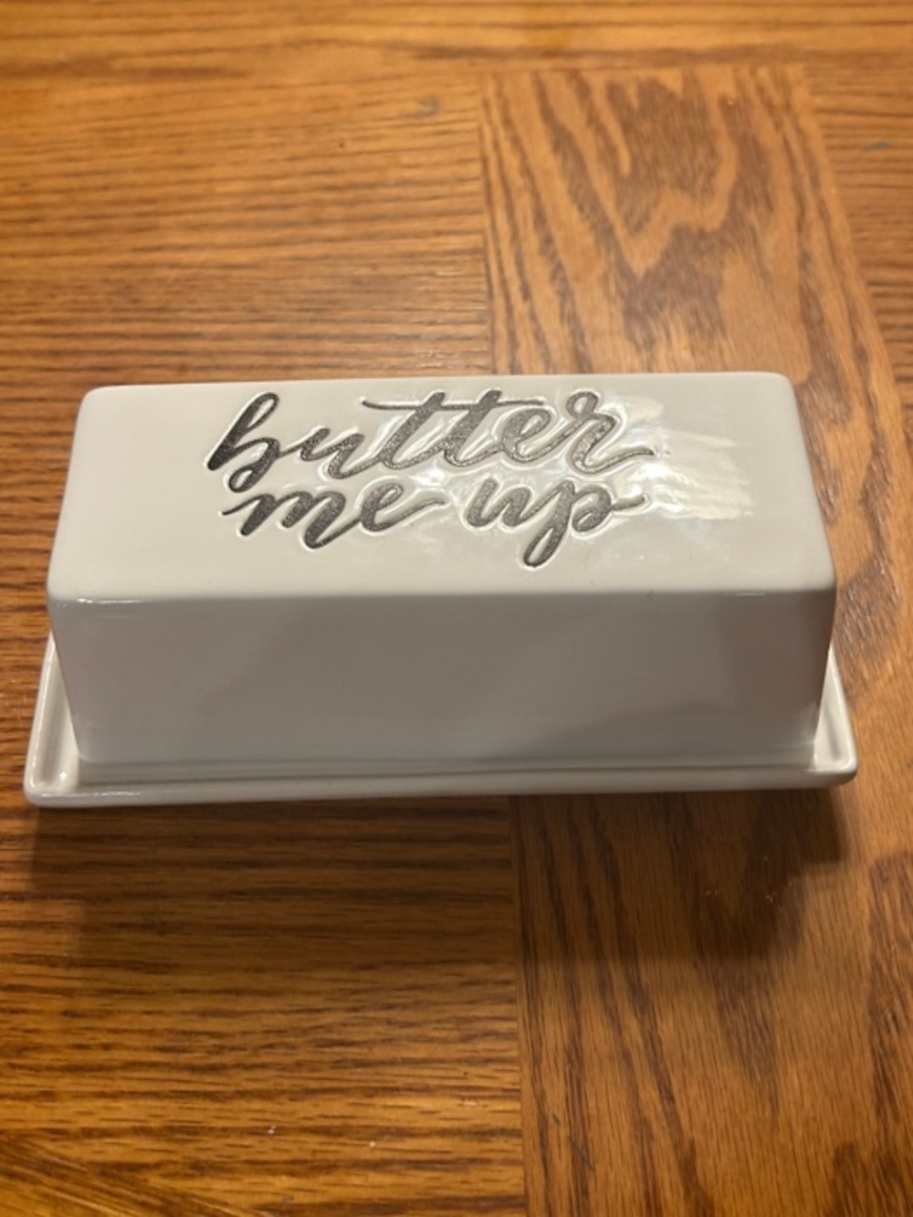 Threshold White Ceramic Butter Dish with Silver Script